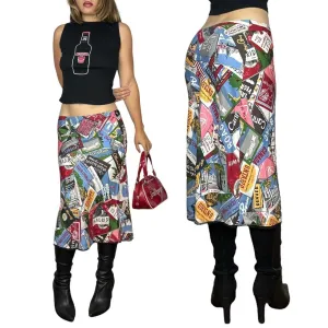 2000s Silk Postcard Print Midi Skirt (S)