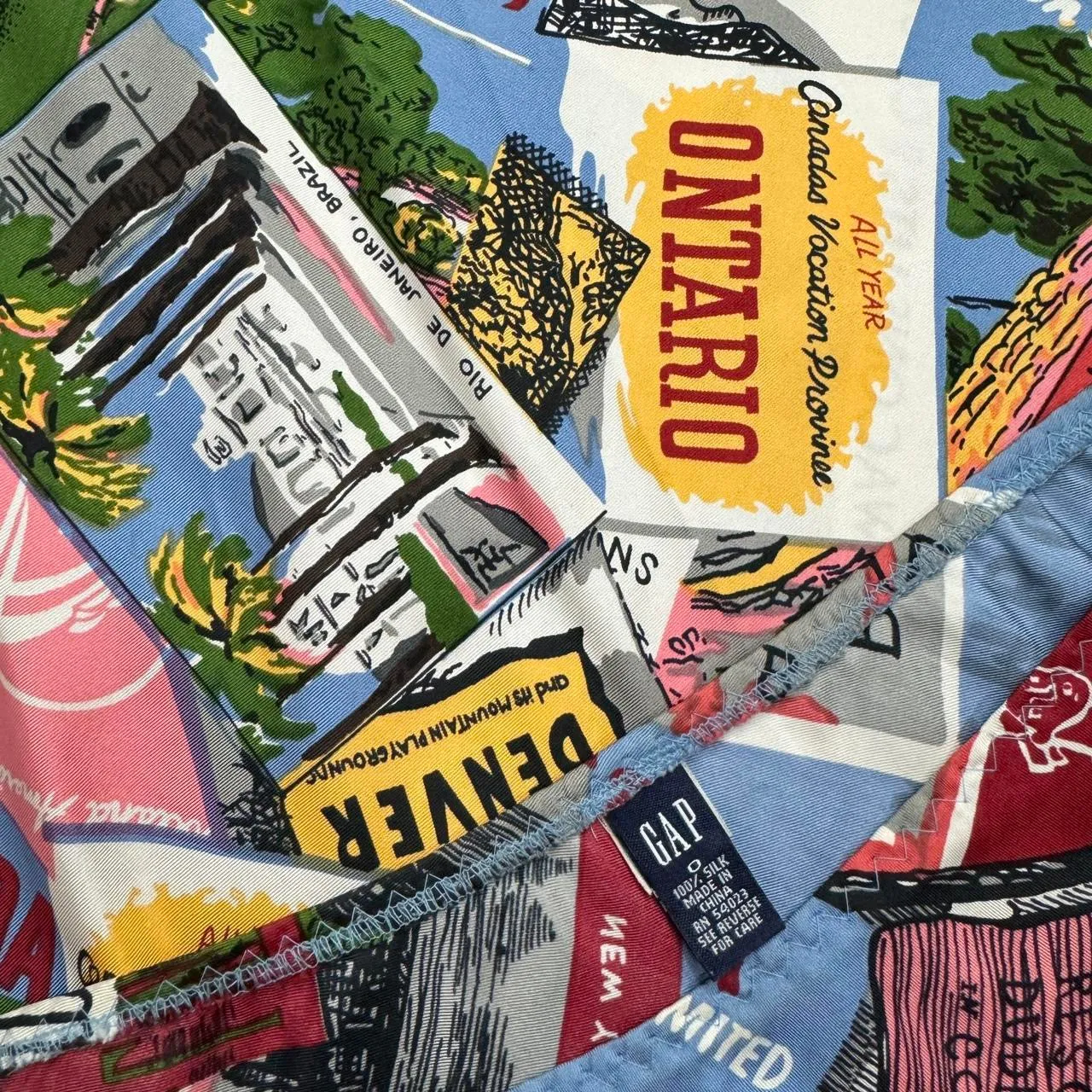 2000s Silk Postcard Print Midi Skirt (S)