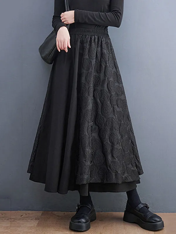 Asymmetric Elasticity Jacquard Solid Color A-Line Loose Skirts Bottoms