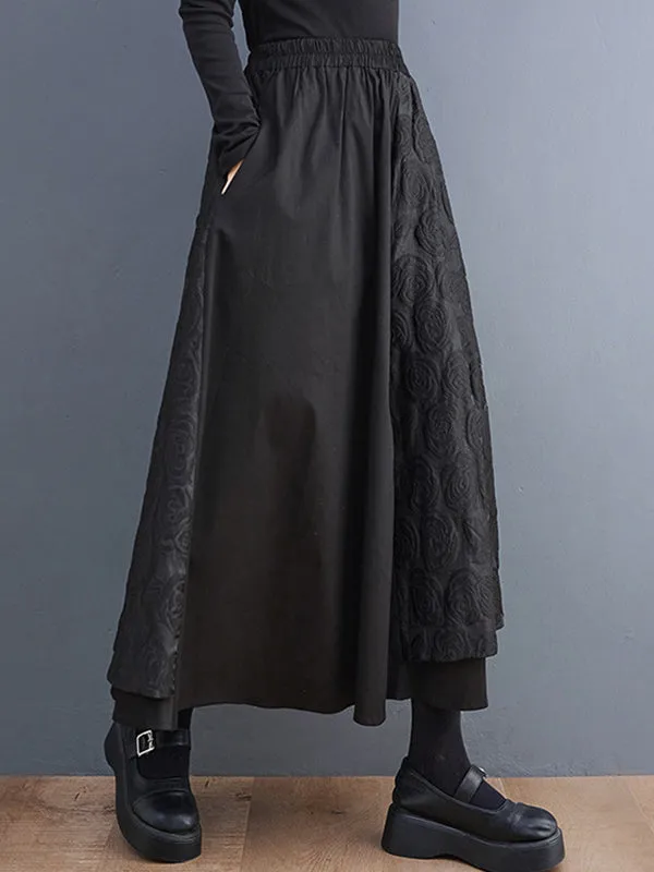 Asymmetric Elasticity Jacquard Solid Color A-Line Loose Skirts Bottoms