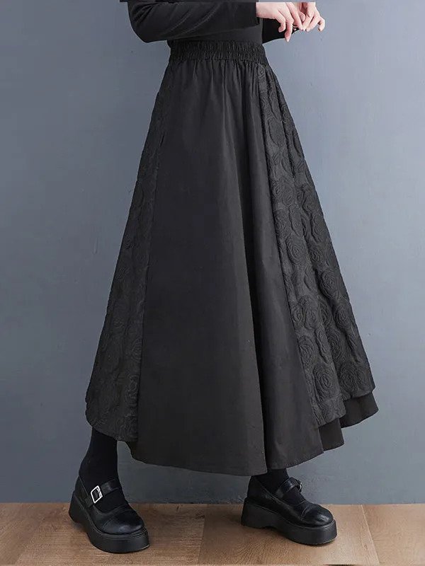 Asymmetric Elasticity Jacquard Solid Color A-Line Loose Skirts Bottoms