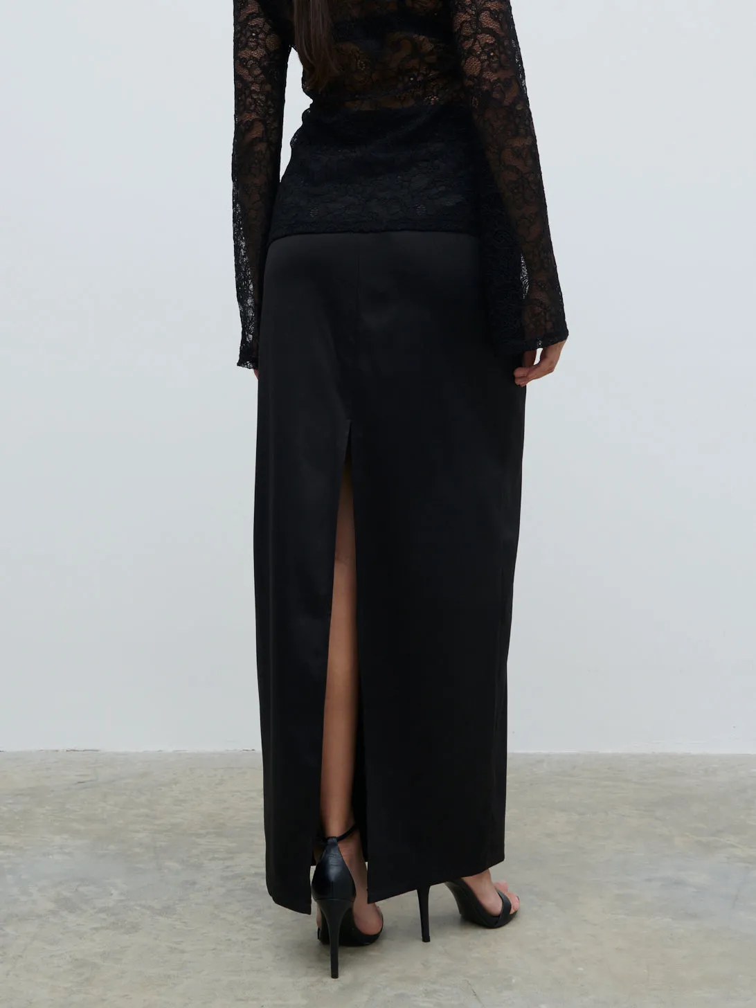 Beck Satin Tailored Maxi Skirt - Black