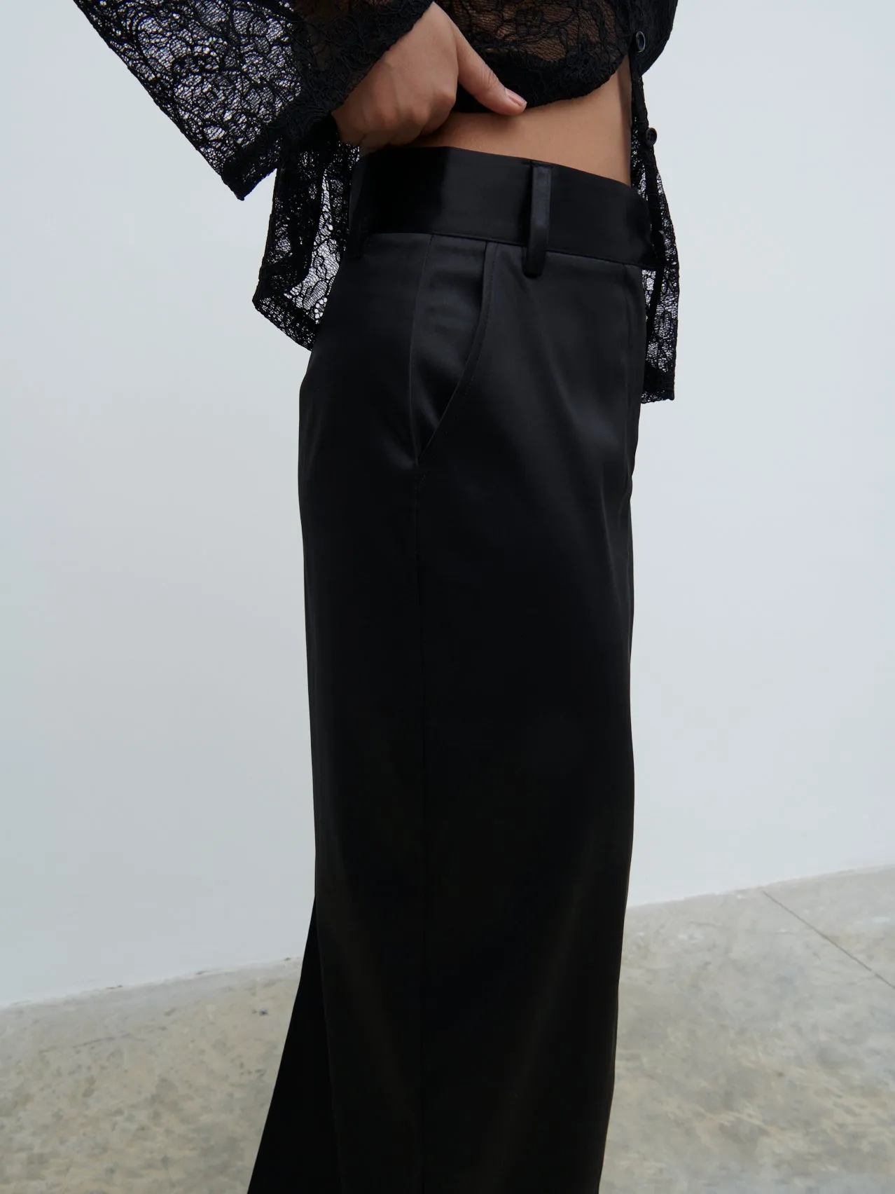 Beck Satin Tailored Maxi Skirt - Black