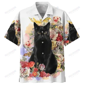 BLACK CAT FLOWER HAWAIIAN SHIRT HL02708
