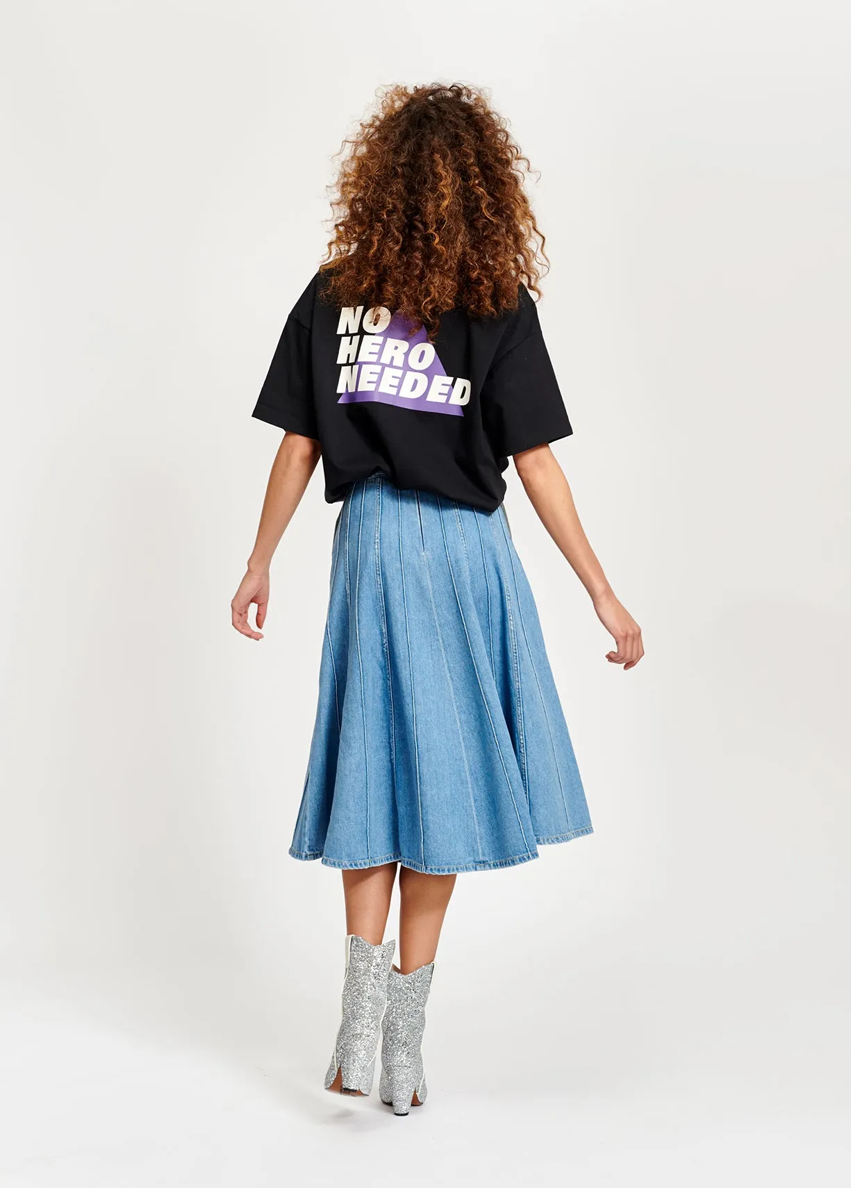 Black cotton 'No hero needed' T-shirt