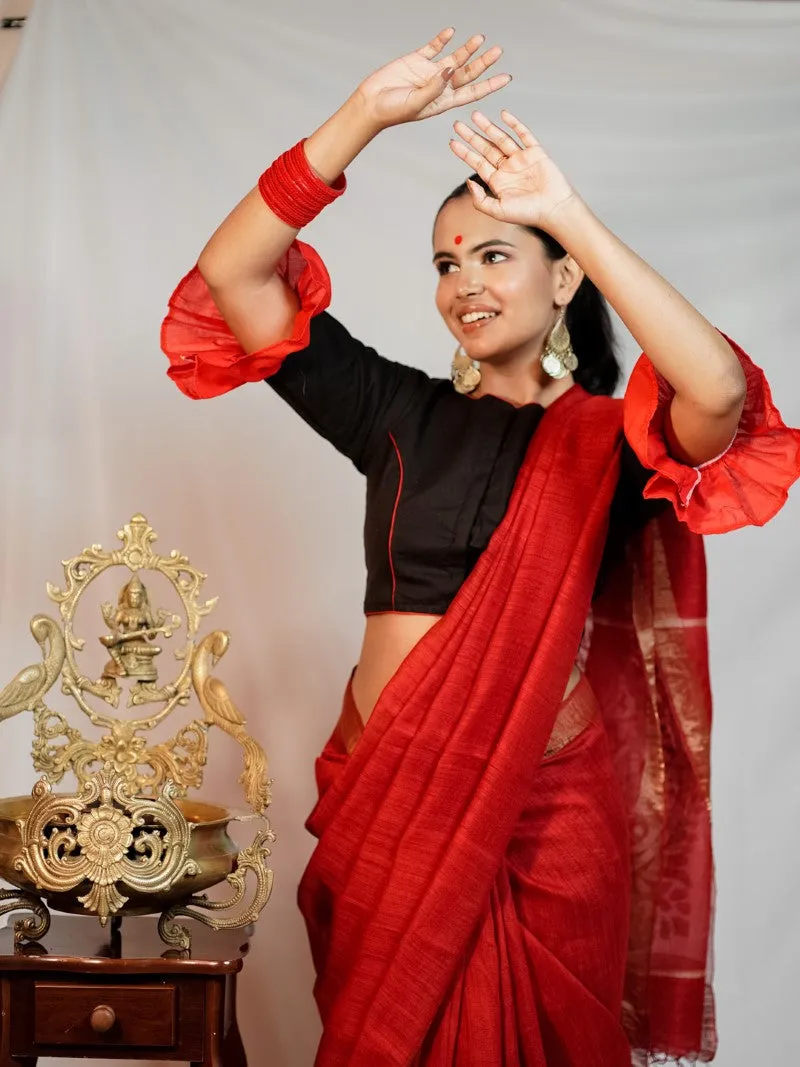 BLACK RED DURGA EMBROIDERY BLOUSE