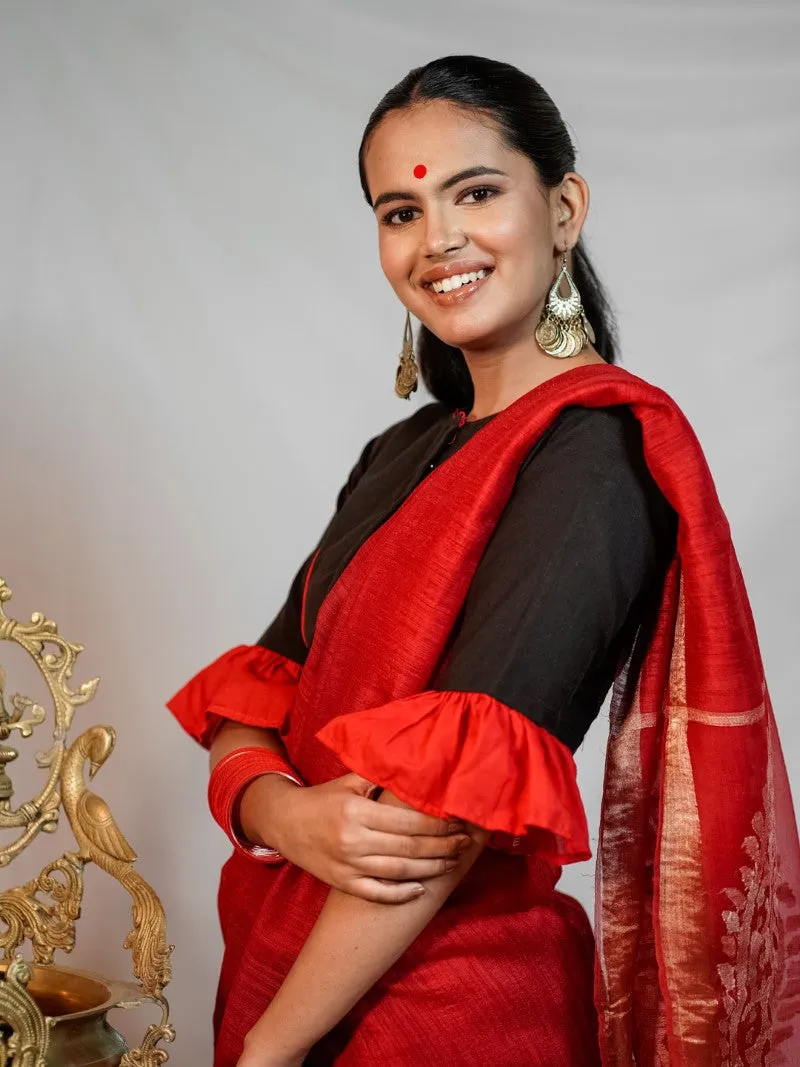 BLACK RED DURGA EMBROIDERY BLOUSE