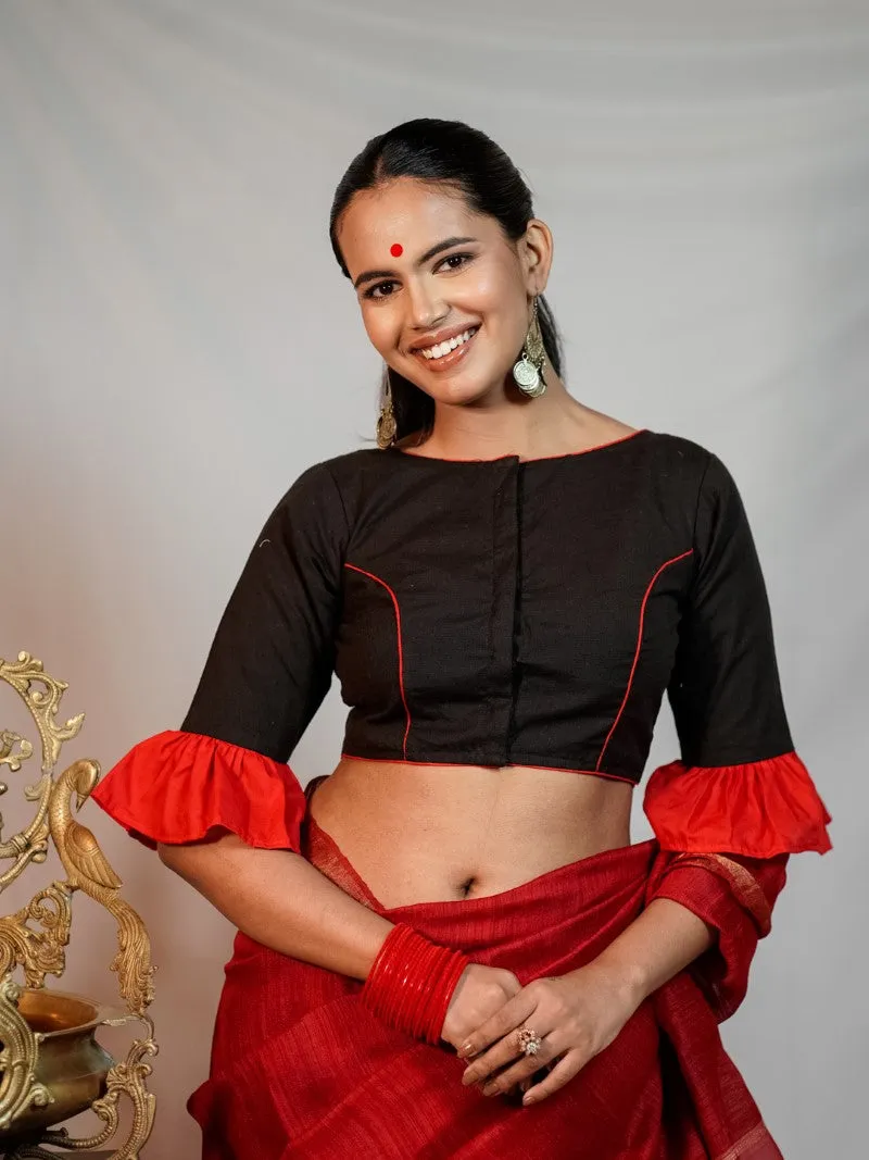 BLACK RED DURGA EMBROIDERY BLOUSE