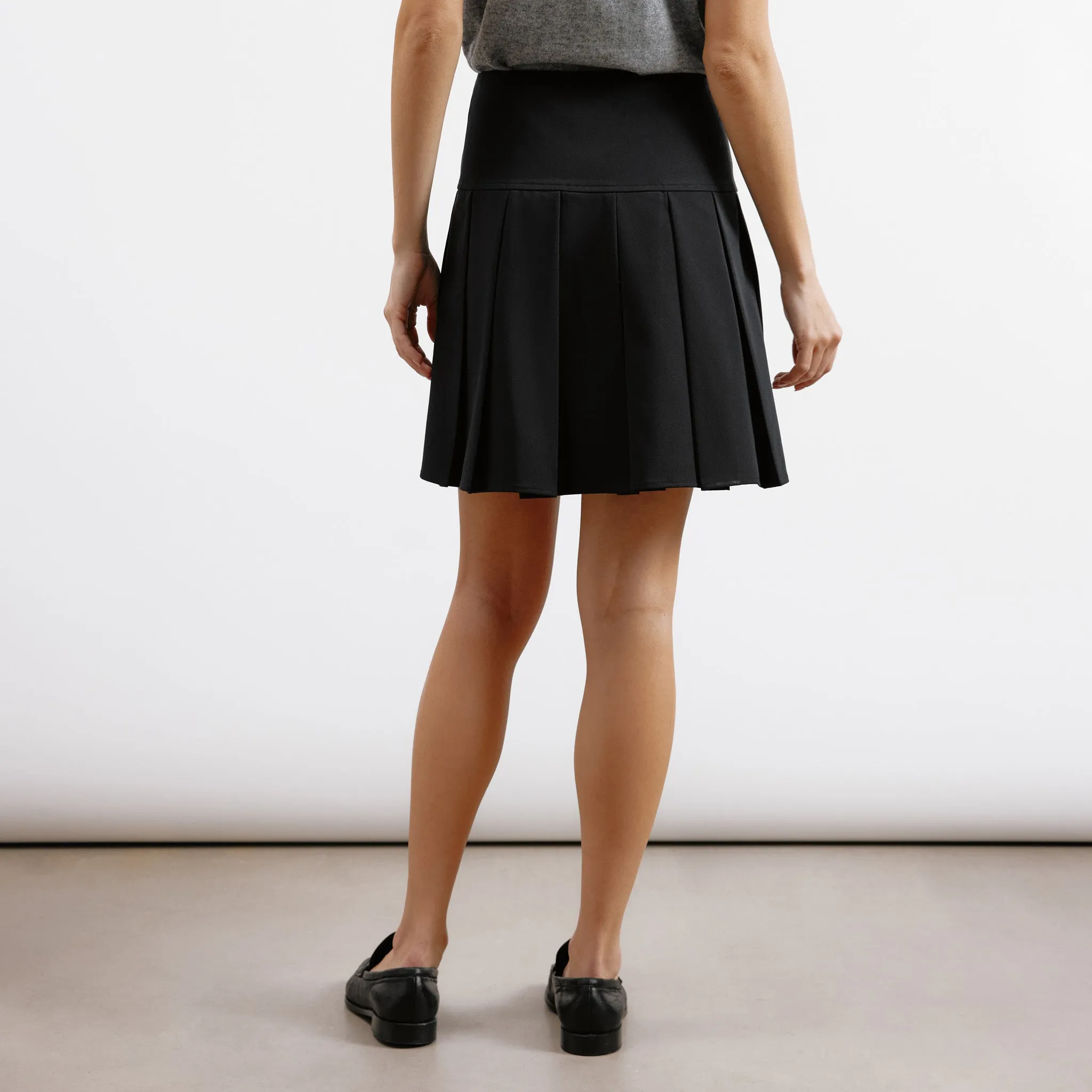 Black Tailored Pleat Mini Skirt