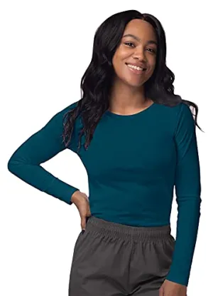 Caribbean Blue Scrubs for Ladies - Long Sleeve Comfort Underscrub Tee - SIVVAN Womens Fall Fashion