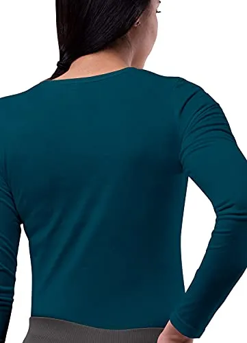Caribbean Blue Scrubs for Ladies - Long Sleeve Comfort Underscrub Tee - SIVVAN Womens Fall Fashion
