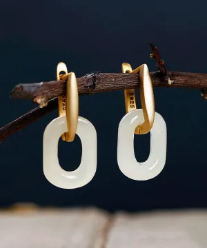 Chic Gold Sterling Silver Overgild Jade Hoop Earrings TS017