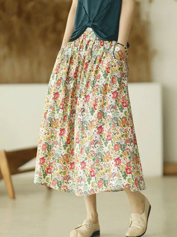 Chicmy-Original Floral Cotton-Blend A-Line Skirt