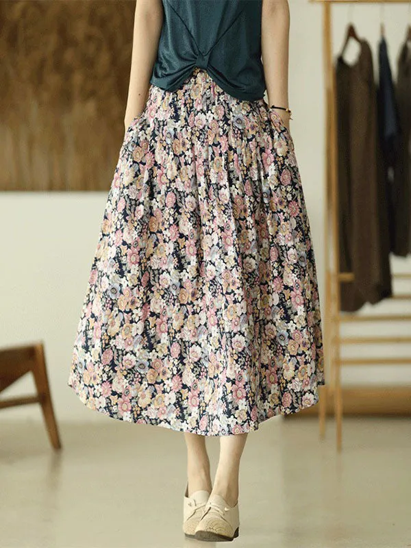 Chicmy-Original Floral Cotton-Blend A-Line Skirt