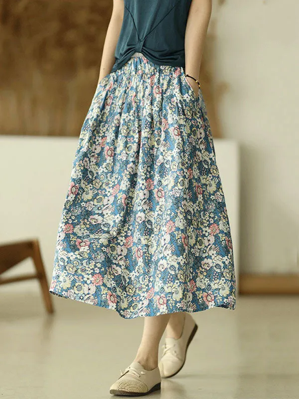 Chicmy-Original Floral Cotton-Blend A-Line Skirt