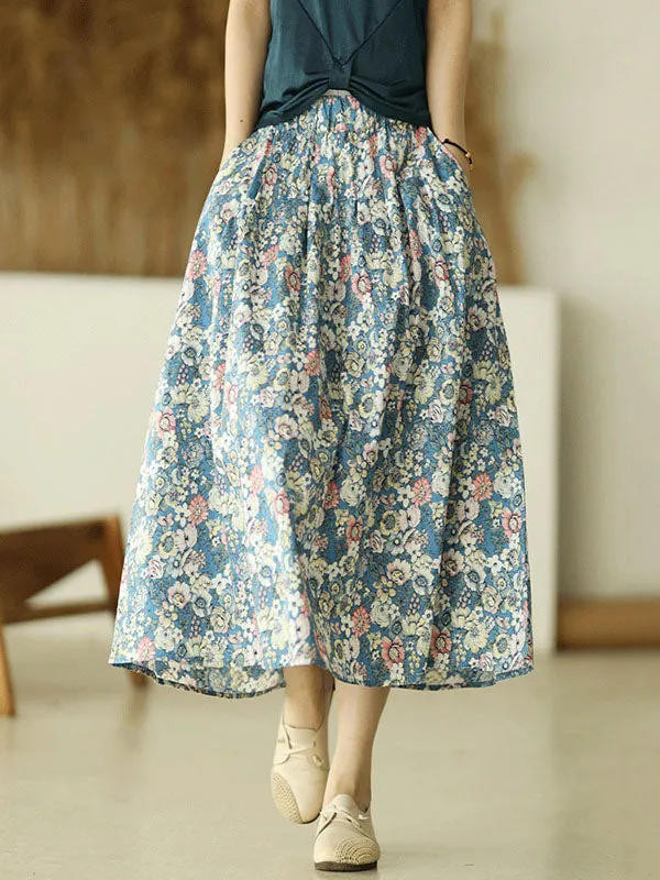 Chicmy-Original Floral Cotton-Blend A-Line Skirt