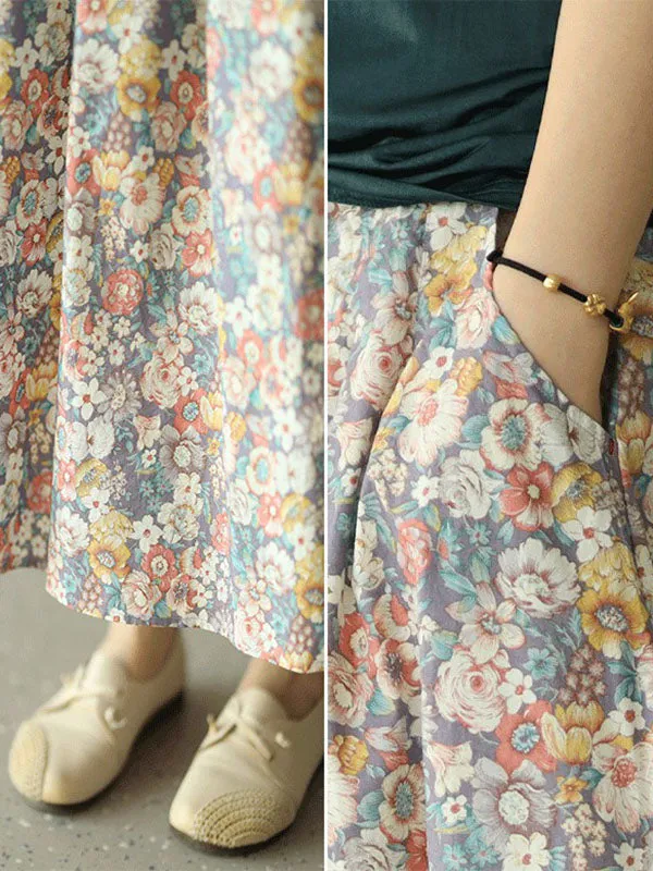 Chicmy-Original Floral Cotton-Blend A-Line Skirt