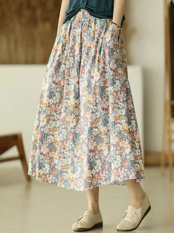 Chicmy-Original Floral Cotton-Blend A-Line Skirt