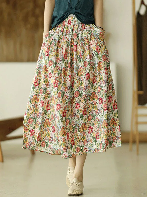 Chicmy-Original Floral Cotton-Blend A-Line Skirt