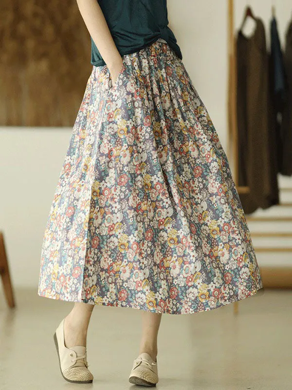 Chicmy-Original Floral Cotton-Blend A-Line Skirt