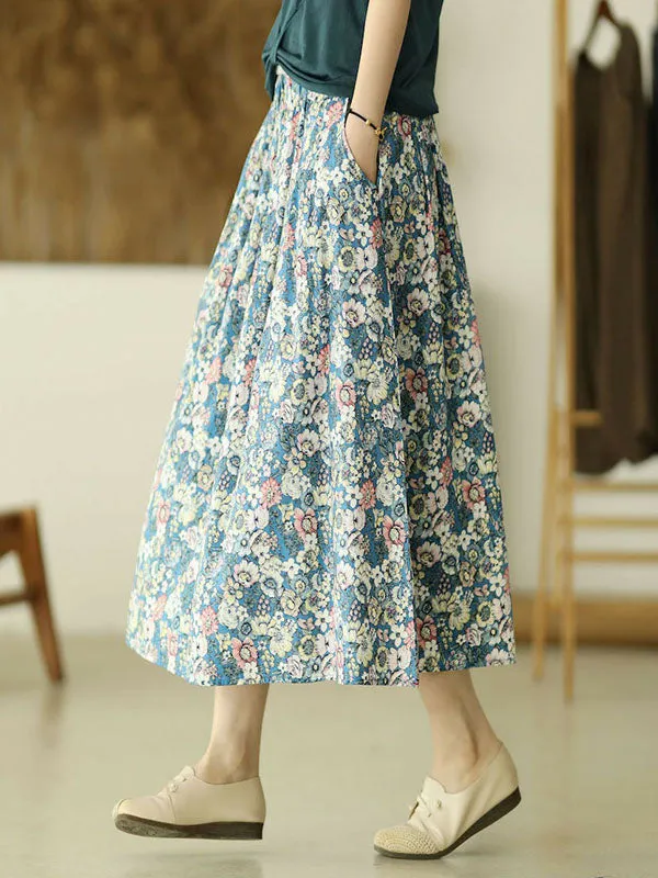 Chicmy-Original Floral Cotton-Blend A-Line Skirt