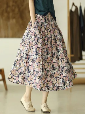 Chicmy-Original Floral Cotton-Blend A-Line Skirt