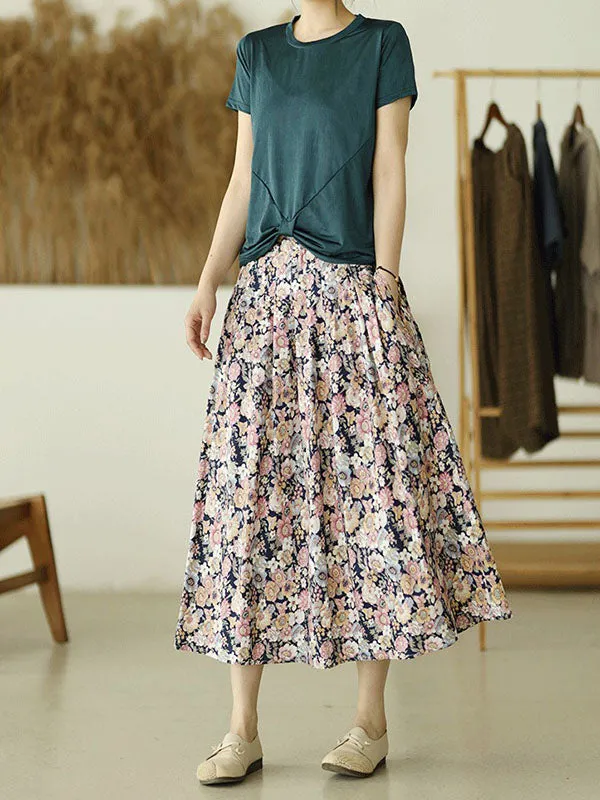 Chicmy-Original Floral Cotton-Blend A-Line Skirt