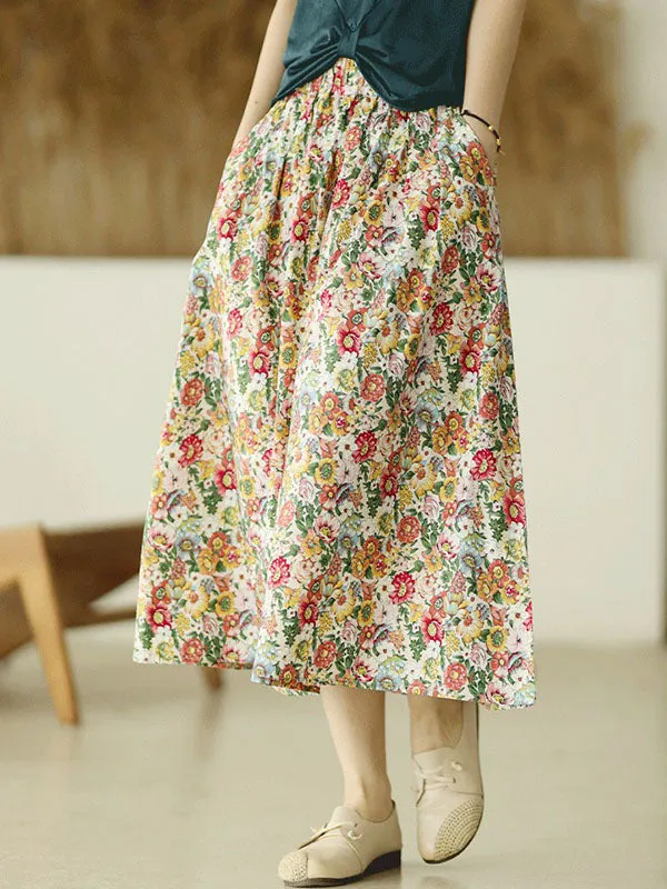 Chicmy-Original Floral Cotton-Blend A-Line Skirt