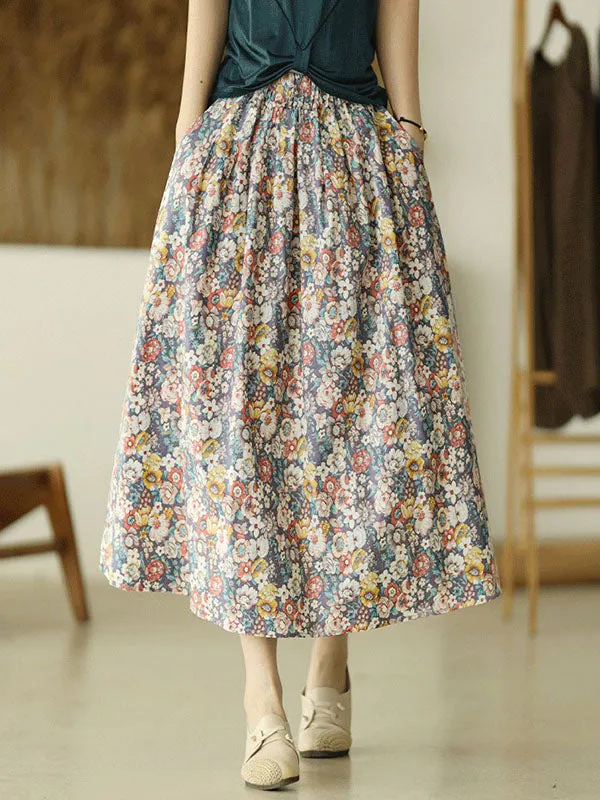 Chicmy-Original Floral Cotton-Blend A-Line Skirt