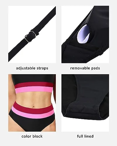Color Block Athletic Crop Top & Tummy Control Bikini Set