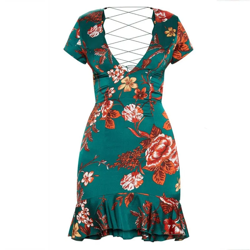 Dani Back Criss-Cross Silk Floral Dress