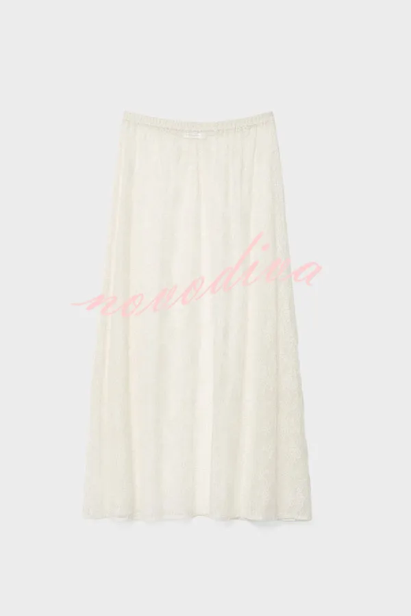 Elegant Casual Feeling Floral Lace Elastic Waist Maxi Skirt