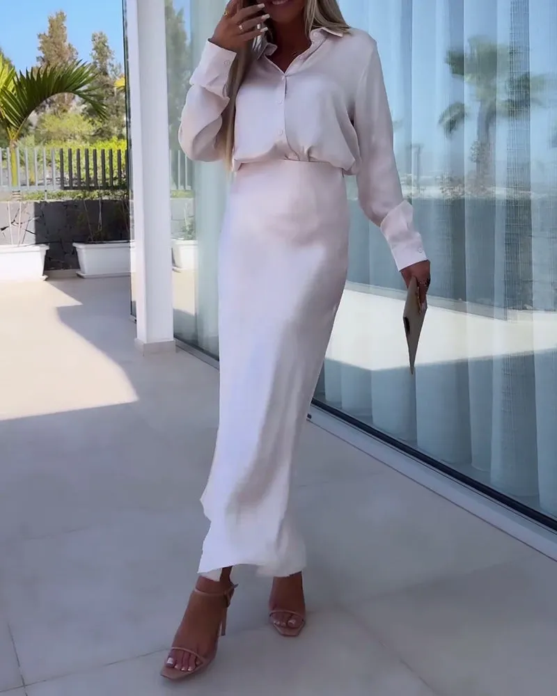 Elegant solid color slit slim skirt