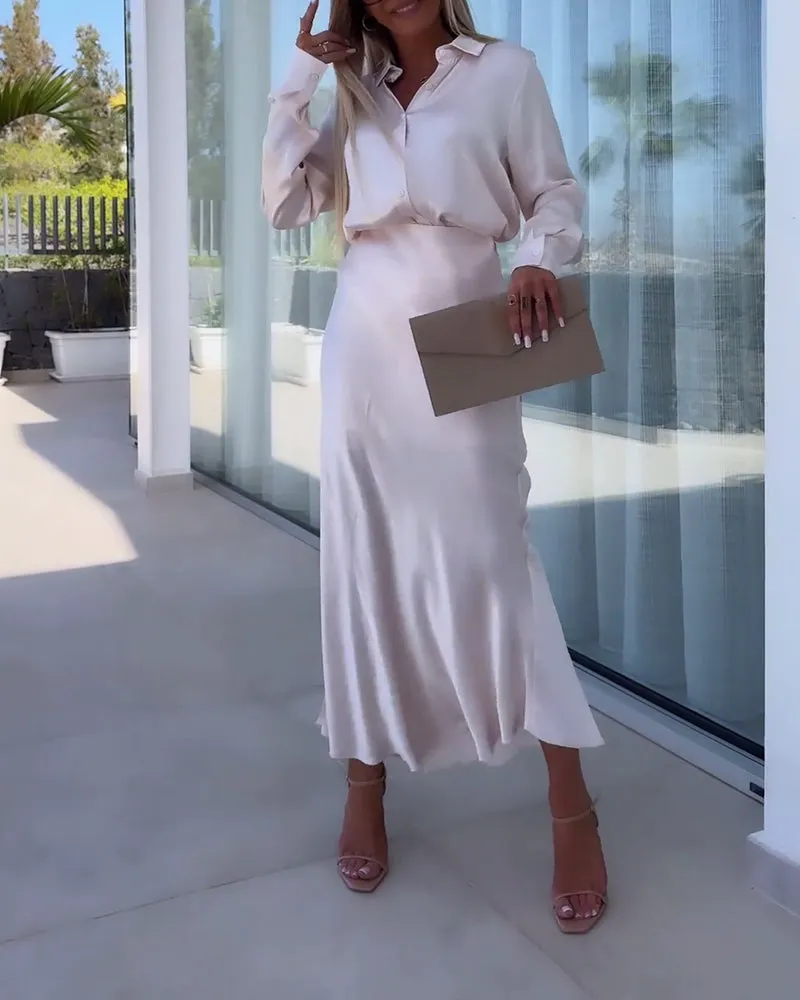 Elegant solid color slit slim skirt