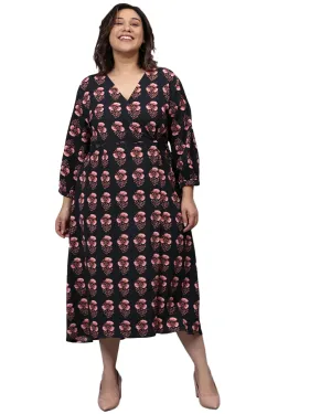 Floral Motif Midi Dress | Black