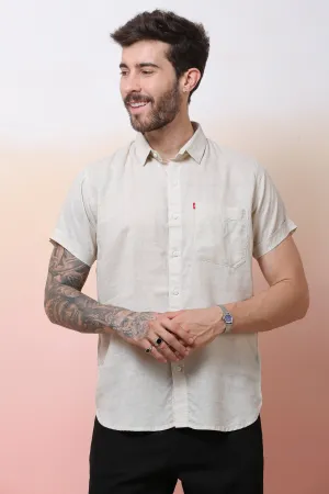 Halfsleeve Cream Linen Plain Shirt
