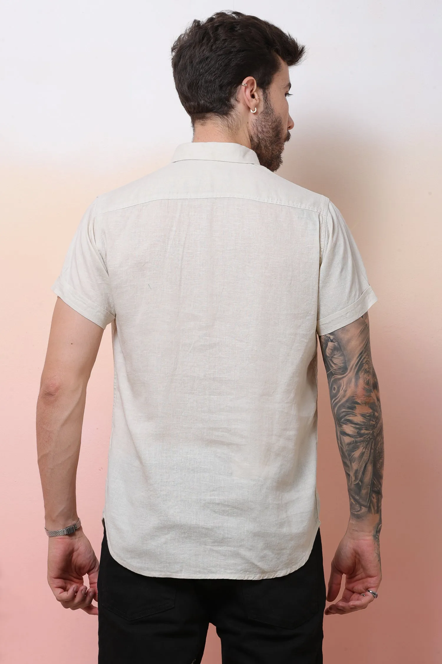 Halfsleeve Cream Linen Plain Shirt