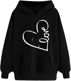 Hoodie for Women 2024 Fall Fashion Heart Print Long Sleeve Casual Loose Fit Tops Teen Girls Oversized Sweatshirts