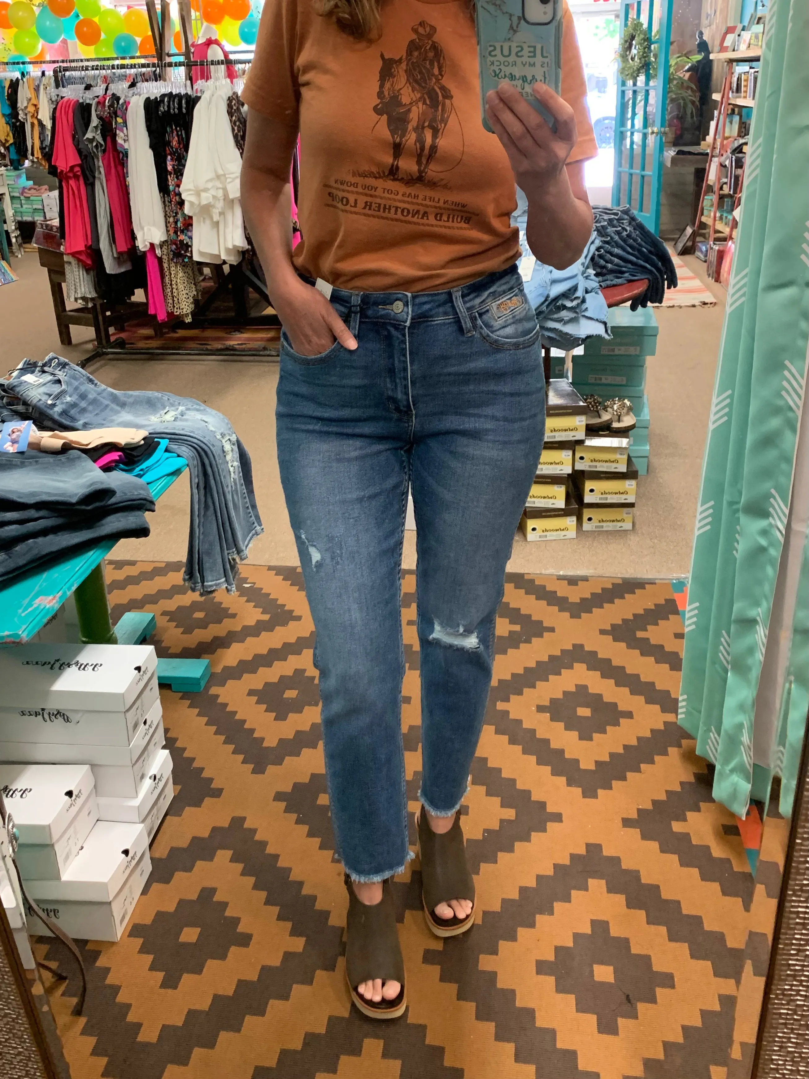 Howdy Embroidery Judy Blue Boyfriend With Side Stitch