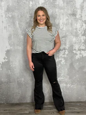 Judy Blue Black Distressed Flare Tummy Control Jeans (sizes 24-24W) FINAL SALE