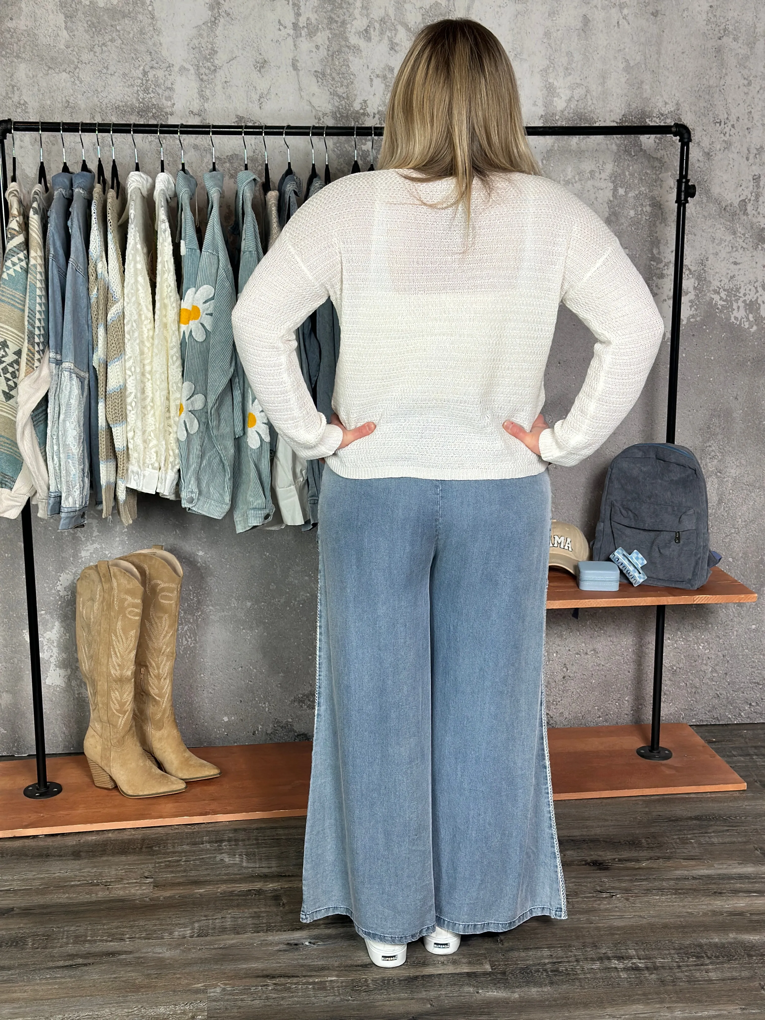 Lightweight Denim Embroidered Pants - FINAL SALE