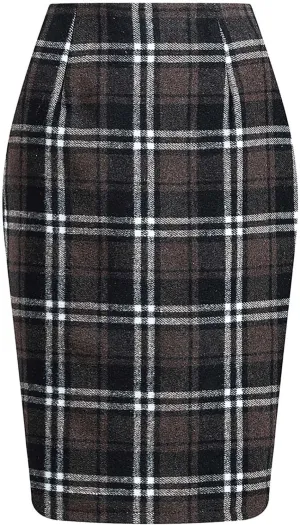 Pencil Pull-On Skirts for Women Plaid Slimming Midi Skirts Fashion Ruched Bodycon Skirt 2024 Trendy Fall Skirt