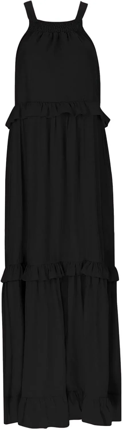Summer Dresses for Women 2024 Halter Tie Back Loose Flowy Ruffle Tiered Maxi Dress Beach Swing Long Dress Sundress