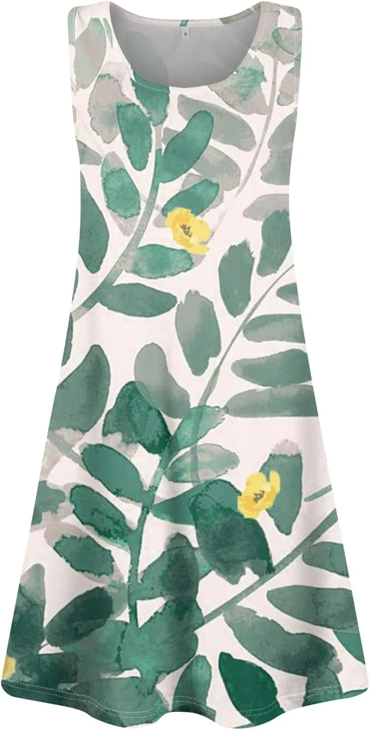 Summer Dresses for Women 2025 Casual Loose Crew Neck Sleeveless Sundresses Boho Tank Dress Beach T Shirt Dresses