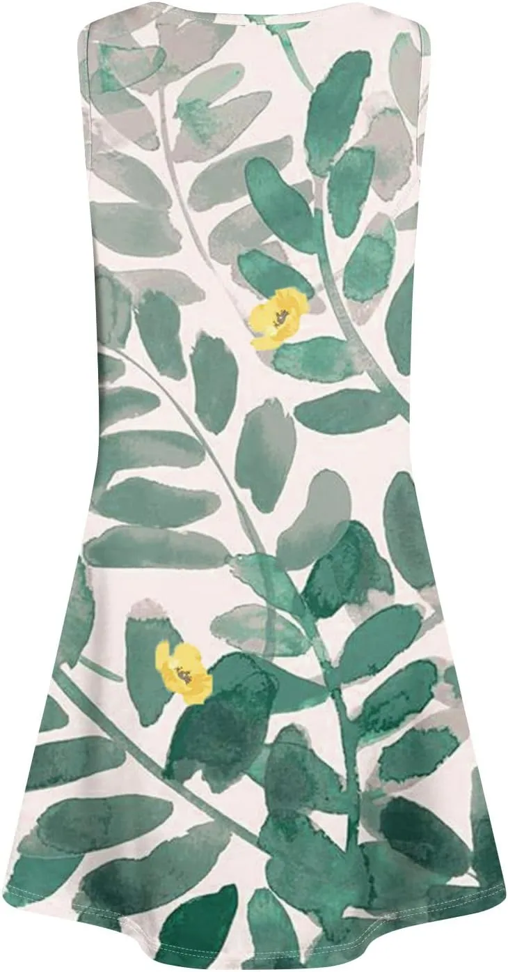 Summer Dresses for Women 2025 Casual Loose Crew Neck Sleeveless Sundresses Boho Tank Dress Beach T Shirt Dresses