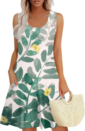 Summer Dresses for Women 2025 Casual Loose Crew Neck Sleeveless Sundresses Boho Tank Dress Beach T Shirt Dresses