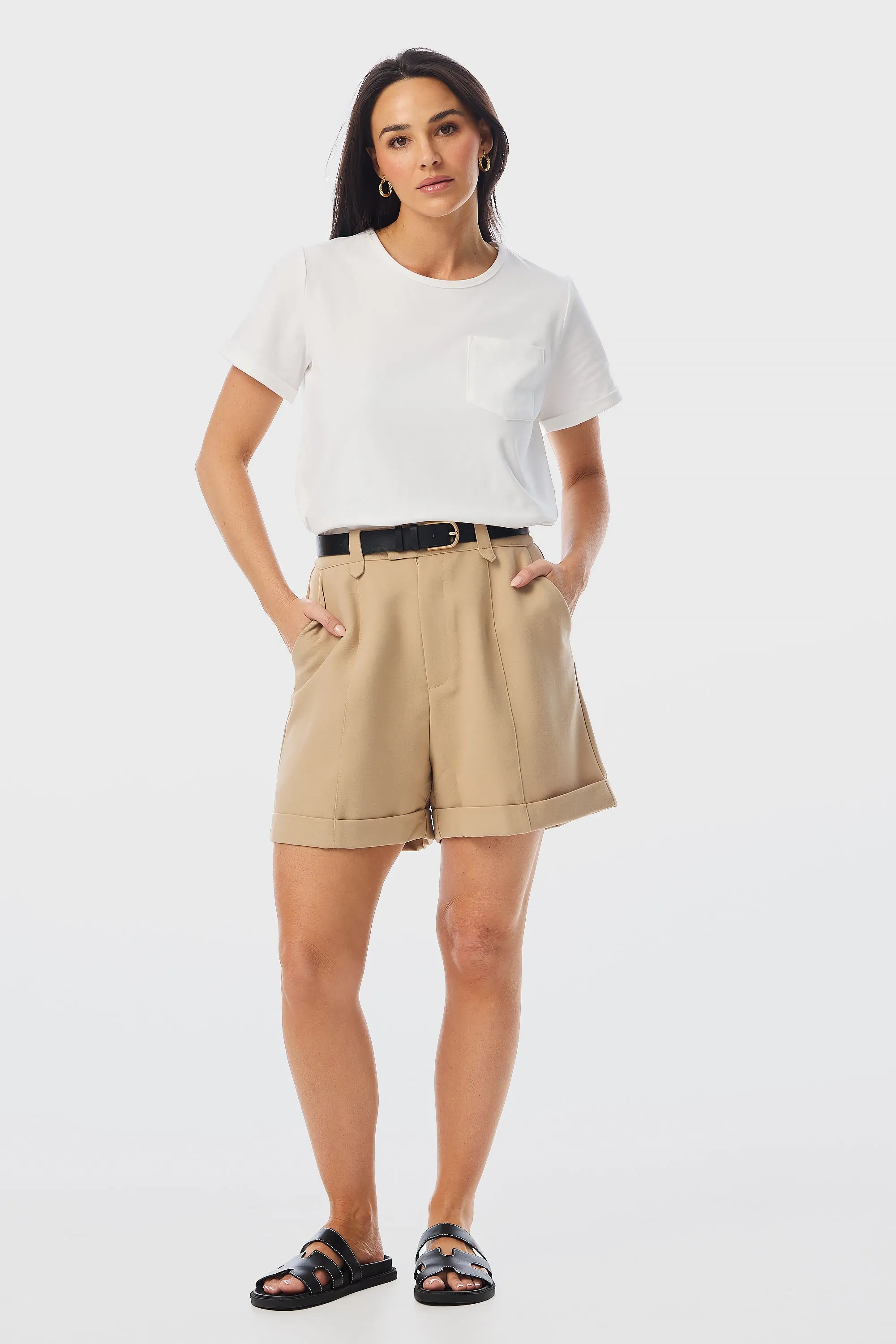 Tailored Cuff Shorts - Camel