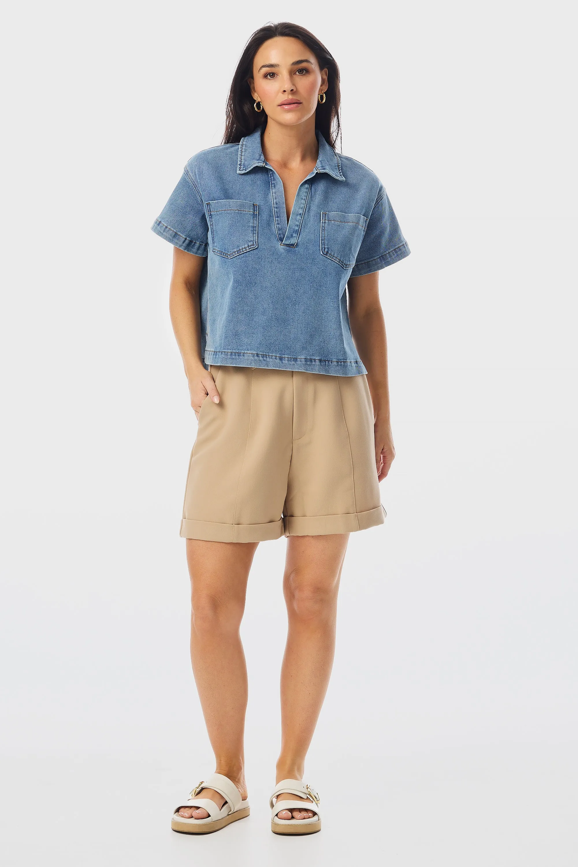 Tailored Cuff Shorts - Camel