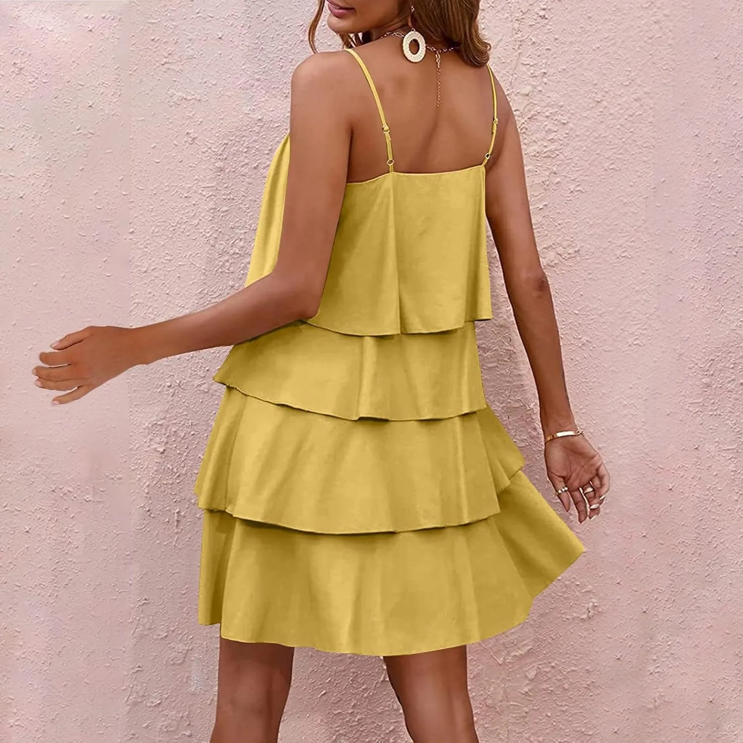 Tiered Sun Dress Women Casual Spaghetti Strap Mini Dress Cute Sleeveless Summer Short Dress 2025 Vacation Outfits