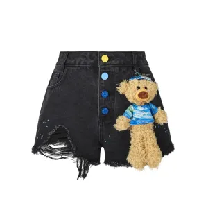 Van Gogh Masterpiece Denim Shorts in Black